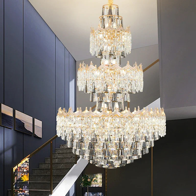 Isabelle Luxury Duplex Crystal Tall Chandelier Villa Hall Light