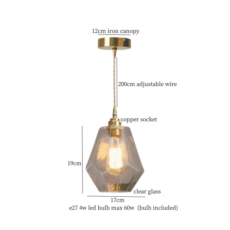 Élise Vintage Cracked Glass Copper LED Pendant Lamp Loft Style
