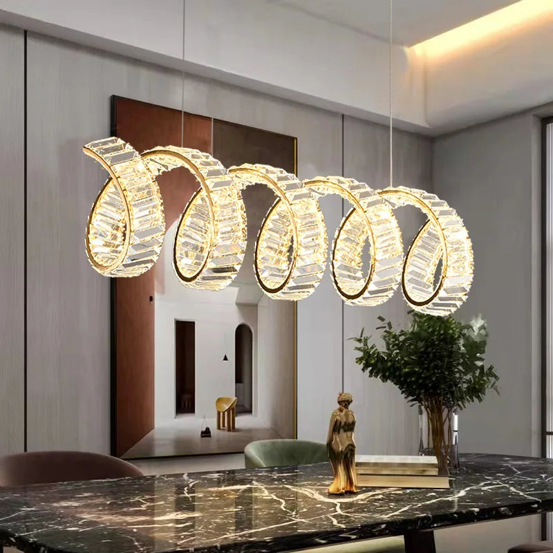 Valéria Spiral Crystal Gold LED Linear Chandelier