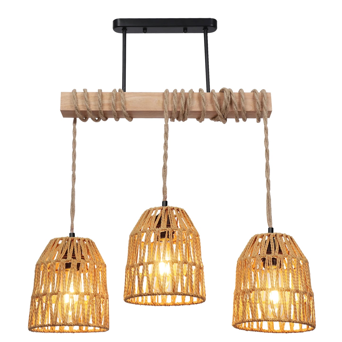 Élise Boho Rattan Ceiling Chandelier E27 Handwoven Flush Mount Light
