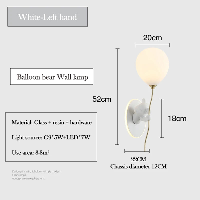 Chloé Balloon Bear LED Wall Lamp Kids Room Princess Style