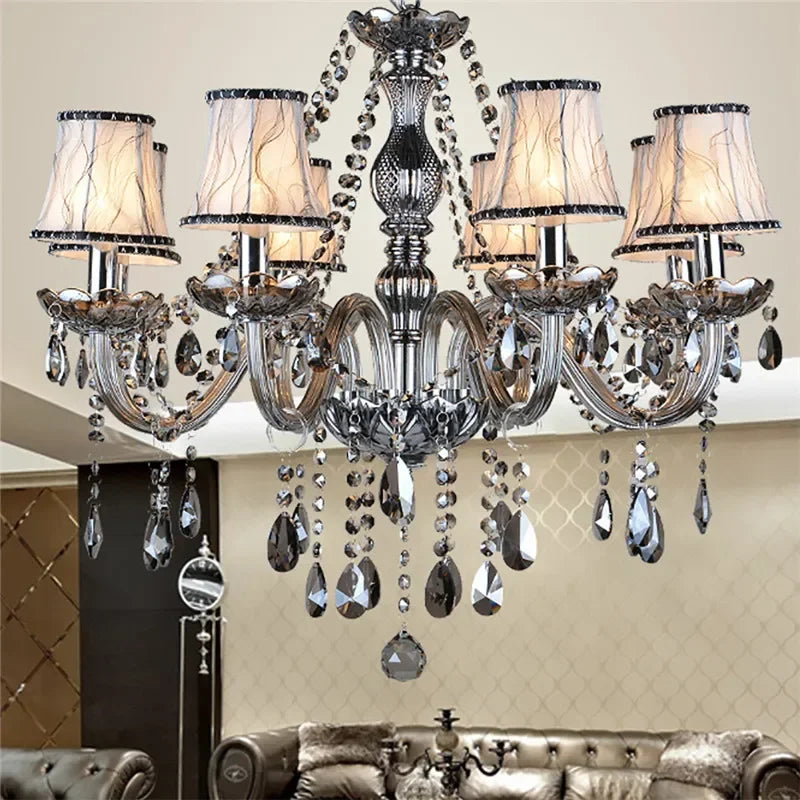 ELARA European Luxury Crystal Pendent Lamp Smoke Gray Living Room Restaurant Bedroom Villa Hotel Western Restaurant Chandelier