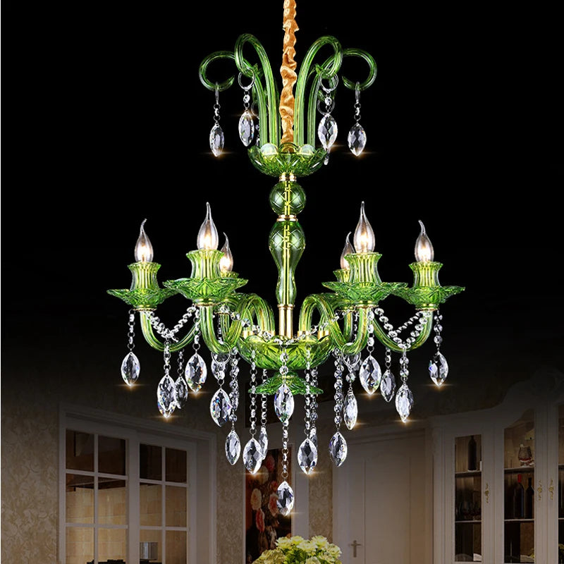 Modern Luxury Green Crystal Chandelier Wave Lotus Leaf Design LED Pendant Light for Bedroom Hotel Lobby Corridor And Restaurant