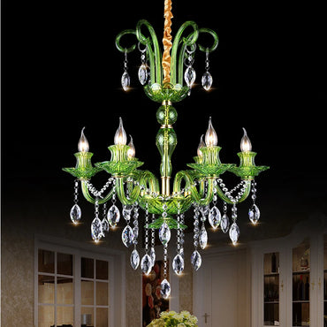 Modern Luxury Green Crystal Chandelier Wave Lotus Leaf Design LED Pendant Light for Bedroom Hotel Lobby Corridor And Restaurant