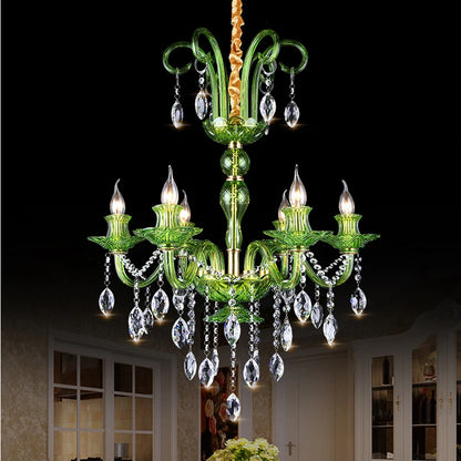 Modern Luxury Green Crystal Chandelier Wave Lotus Leaf Design LED Pendant Light for Bedroom Hotel Lobby Corridor And Restaurant