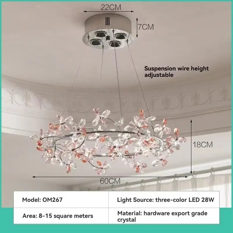 Camille French Crystal Wreath Pendant Lamp Princess Bedroom Light