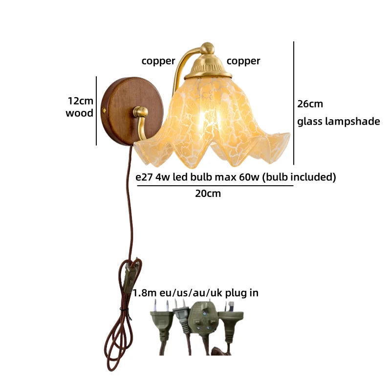 Sakura White Ceramic Walnut Wood LED Wall Lamp Japan Style