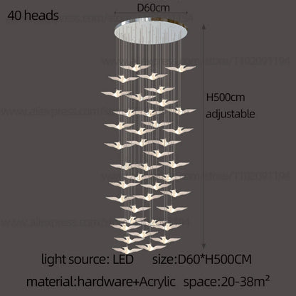 Delphine Swallow Bird LED Staircase Pendant Chandelier