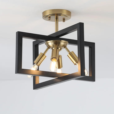 Noémie Matte Black and Gold Geometric Chandelier