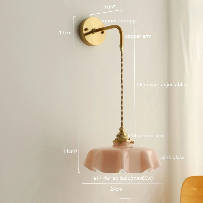 Élise Pink Glass Copper Wall Light