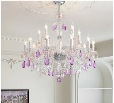 Modern Clear Purple Crystal Chandelier Lustre Crystal Chandelier Decora Candle 6arms Lustres De Cristal Chandelier AC Guaranteed