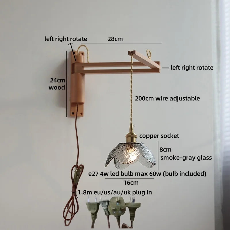 Élise Glass Flower Wall Lamp Flexible Arm Nordic