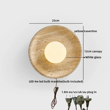Sophie Yellow Travertine Wood LED Wall Lamp Wabi Sabi