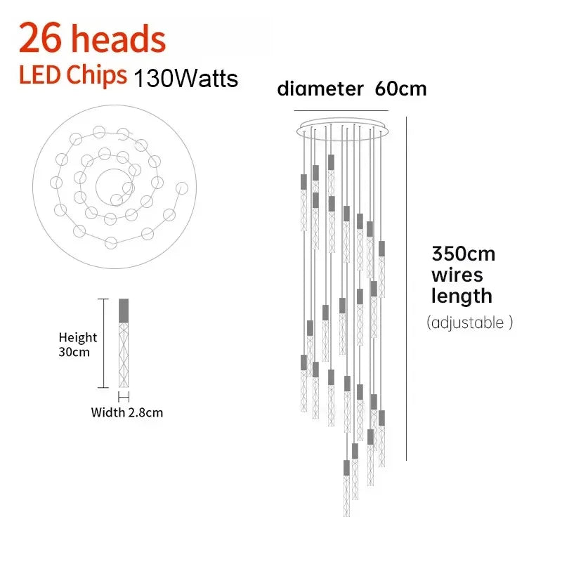 Sophie Spiral Crystal LED Staircase Chandelier