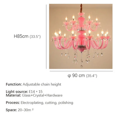Art Candle Pink Crystal - Pendant Chandelier for Bedroom | Girls' Room Children's Room Living Room Restaurant