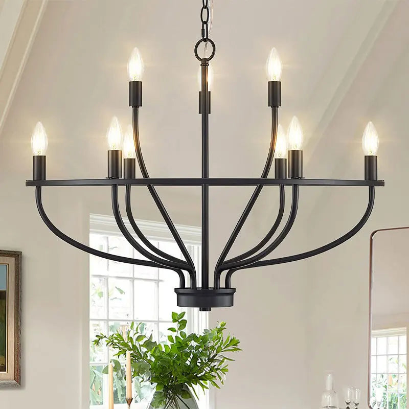 Vintage Round Iron Candle Chandelier for Living and Dining Room
