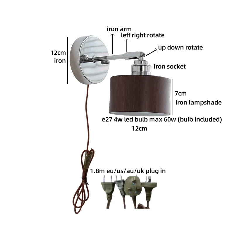 Clara Vintage Industrial Iron LED Wall Lamp Pull Chain