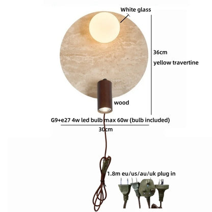 Sophie Yellow Travertine Wood LED Wall Lamp Wabi Sabi