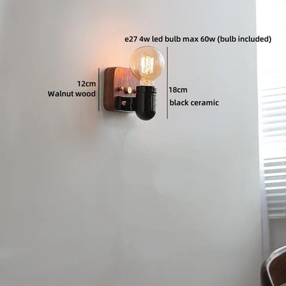 Sakura White Ceramic Walnut Wood LED Wall Lamp Japan Style