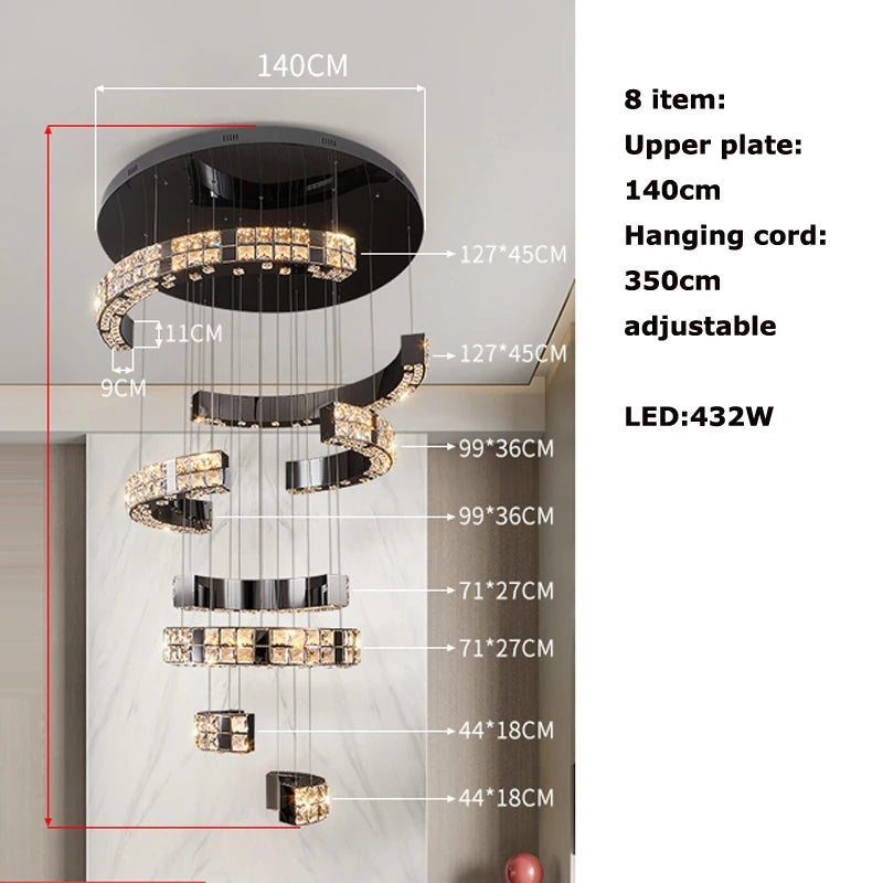Sophie Scandinavian Crystal Chandelier Black Steel Ceiling Light