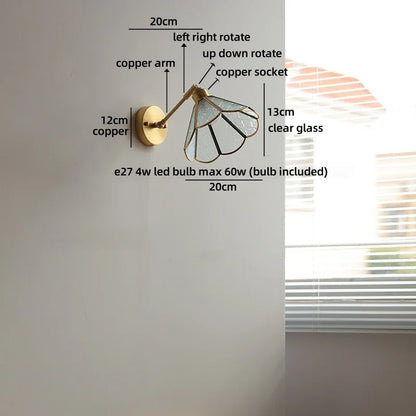 Élise Vintage Gold Glass Copper LED Wall Lamp Brass Arm