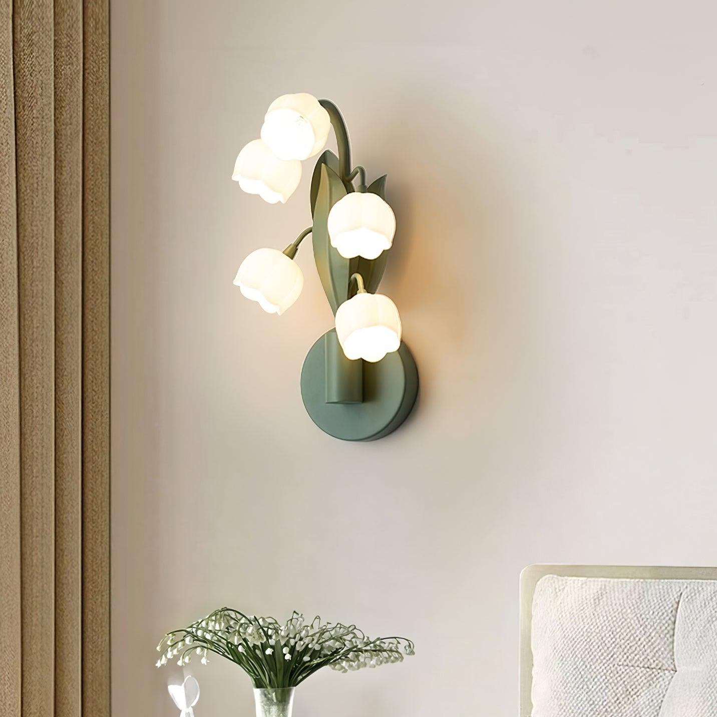 Isabelle Orchid Wall Lamp with Green Leaves and Three-Color LED