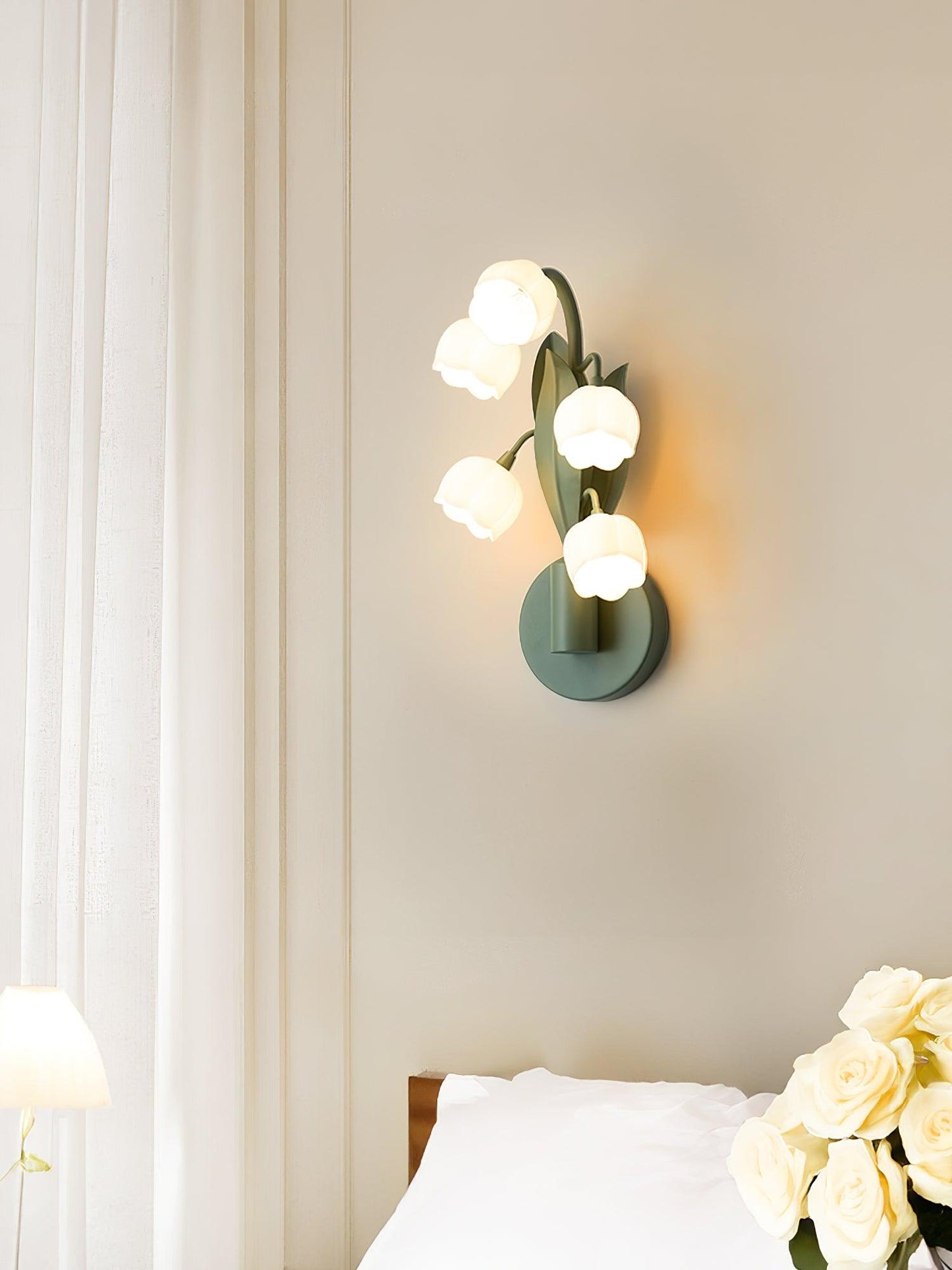 Isabelle Orchid Wall Lamp with Green Leaves and Three-Color LED