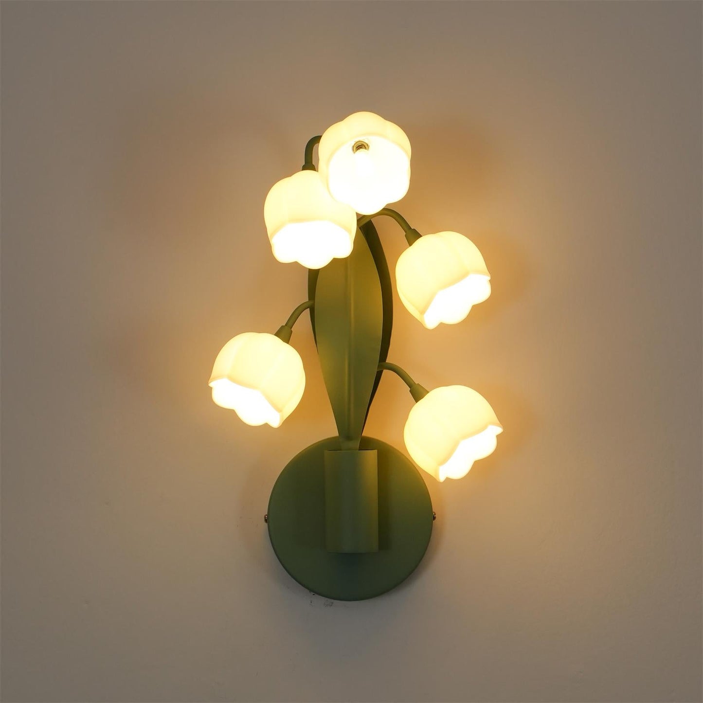 Isabelle Orchid Wall Lamp with Green Leaves and Three-Color LED