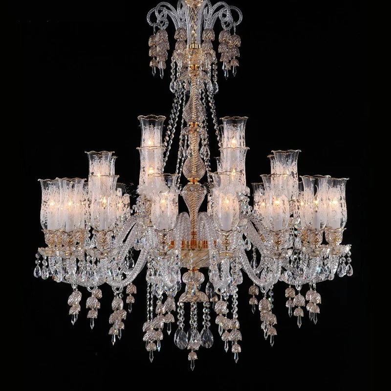 Long Clear Glass Chandelier for Living Room and Study Room