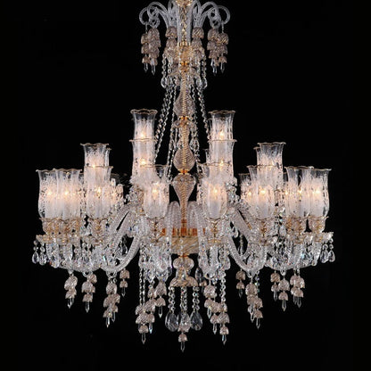 Long Clear Glass Chandelier for Living Room and Study Room