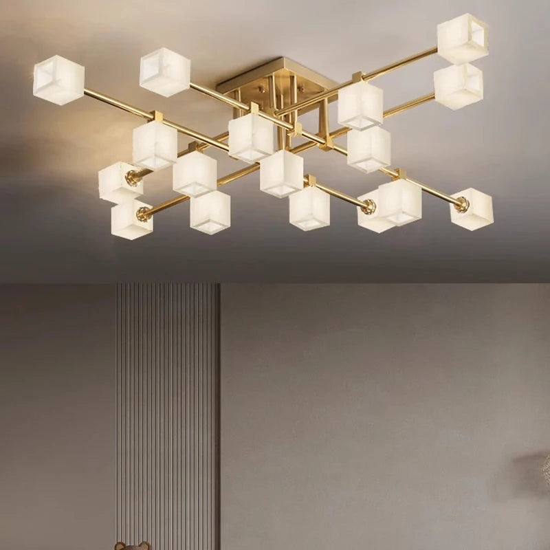 Sophie Postmodern Marble Brass Square Ceiling Lamp Luxury Living Light
