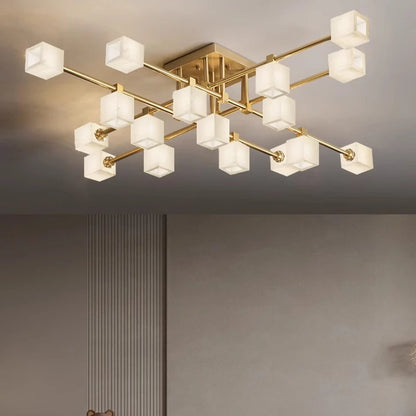 Sophie Postmodern Marble Brass Square Ceiling Lamp Luxury Living Light