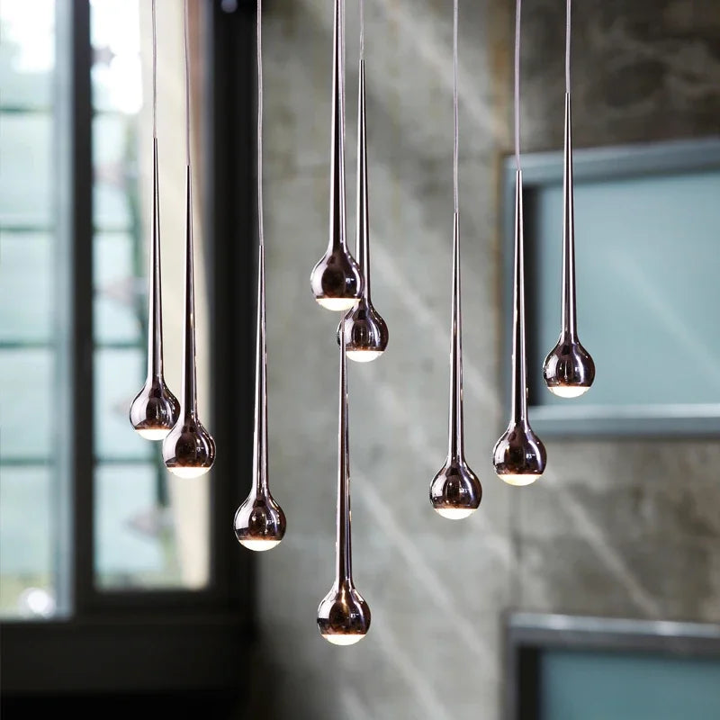 Amélie Modern Water Drop Staircase Crystal Pendant Lamp Luxury Bar Restaurant