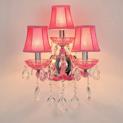 European Children's Room Bedroom Wall Lamps Princess Warm Pink Crystal Fixture Living Room Background Wall LED Lights Lamparas