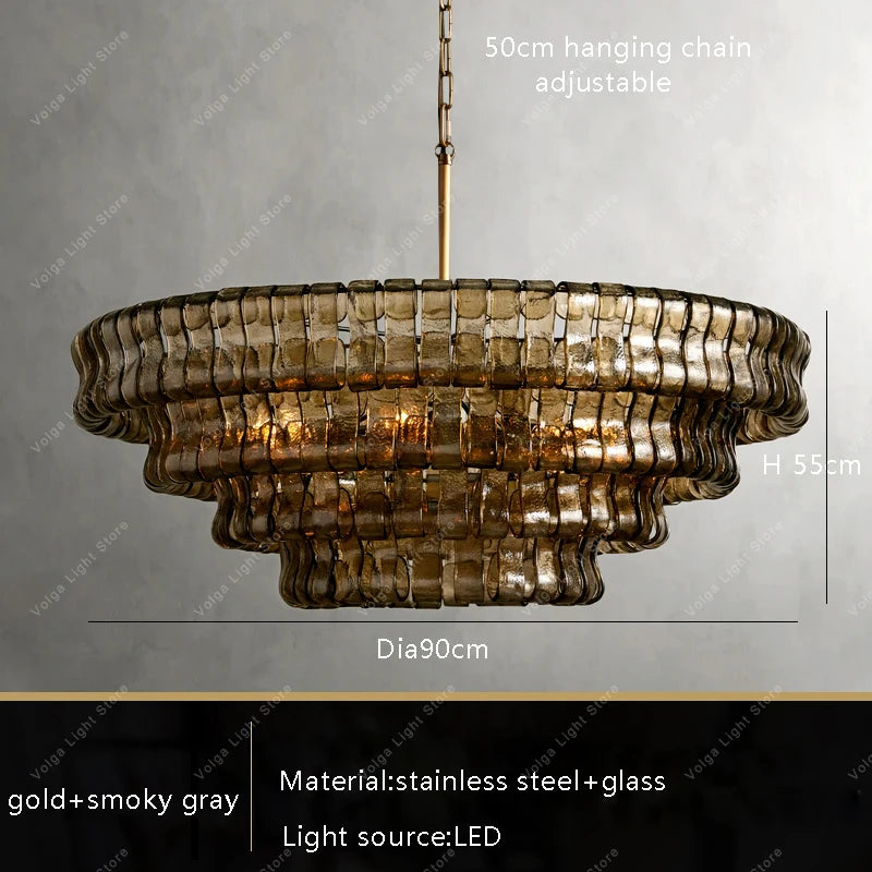 Gray Glass Round Ceiling Chandelier