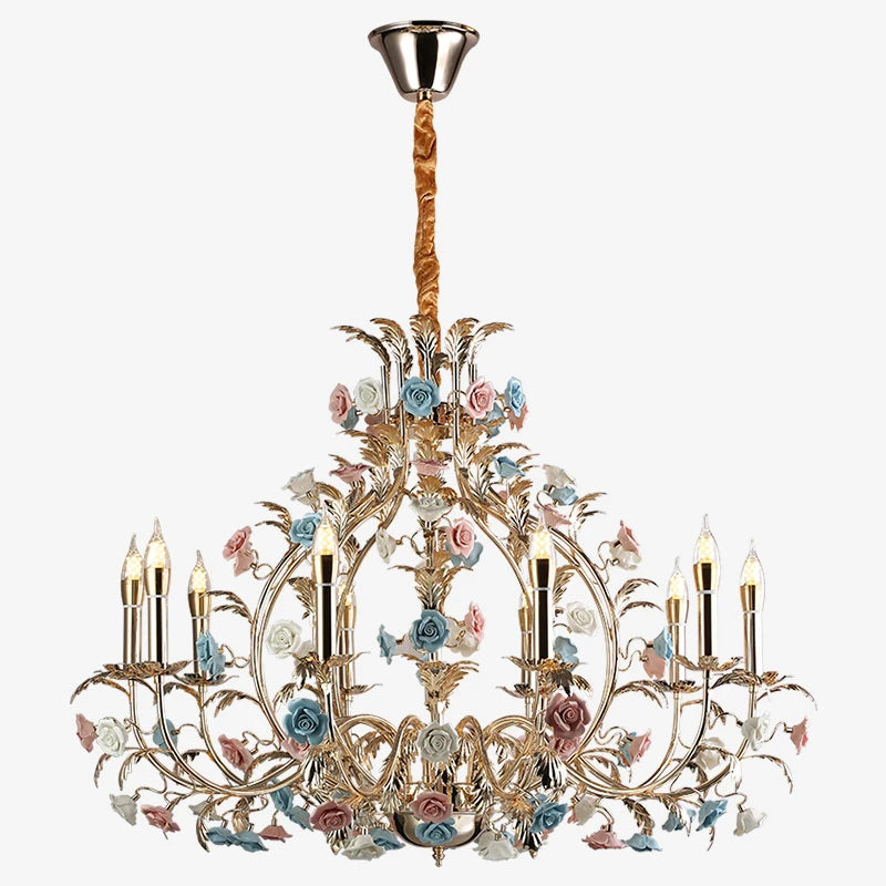 Camille European Floral Ceramic Rose LED Chandelier Modern Art Deco