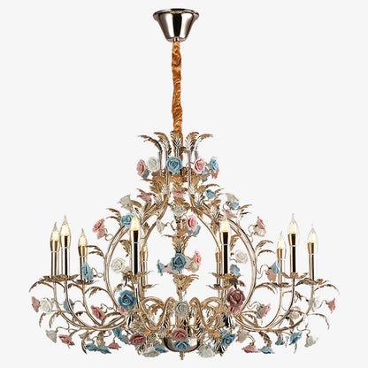 Camille European Floral Ceramic Rose LED Chandelier Modern Art Deco
