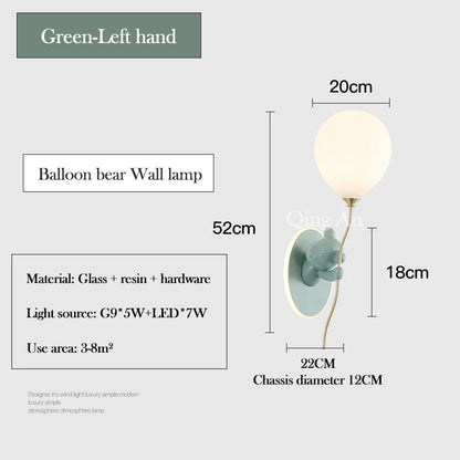 Chloé Balloon Bear LED Wall Lamp Kids Room Princess Style