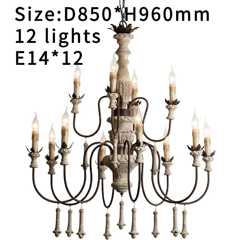 Vintage Wooden Foyer Chandelier for Living Room and Villa Lobby