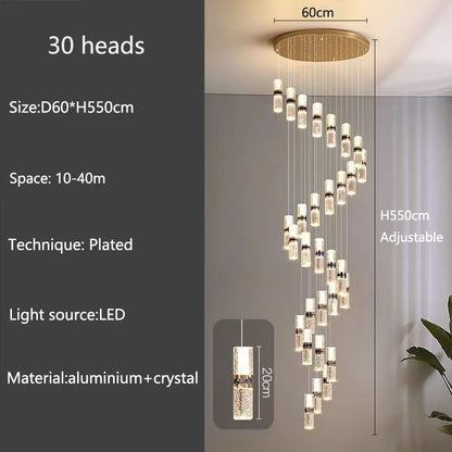 Isabelle Luxury Long Crystal LED Pendant Chandelier