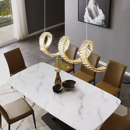 Valéria Spiral Crystal Gold LED Linear Chandelier
