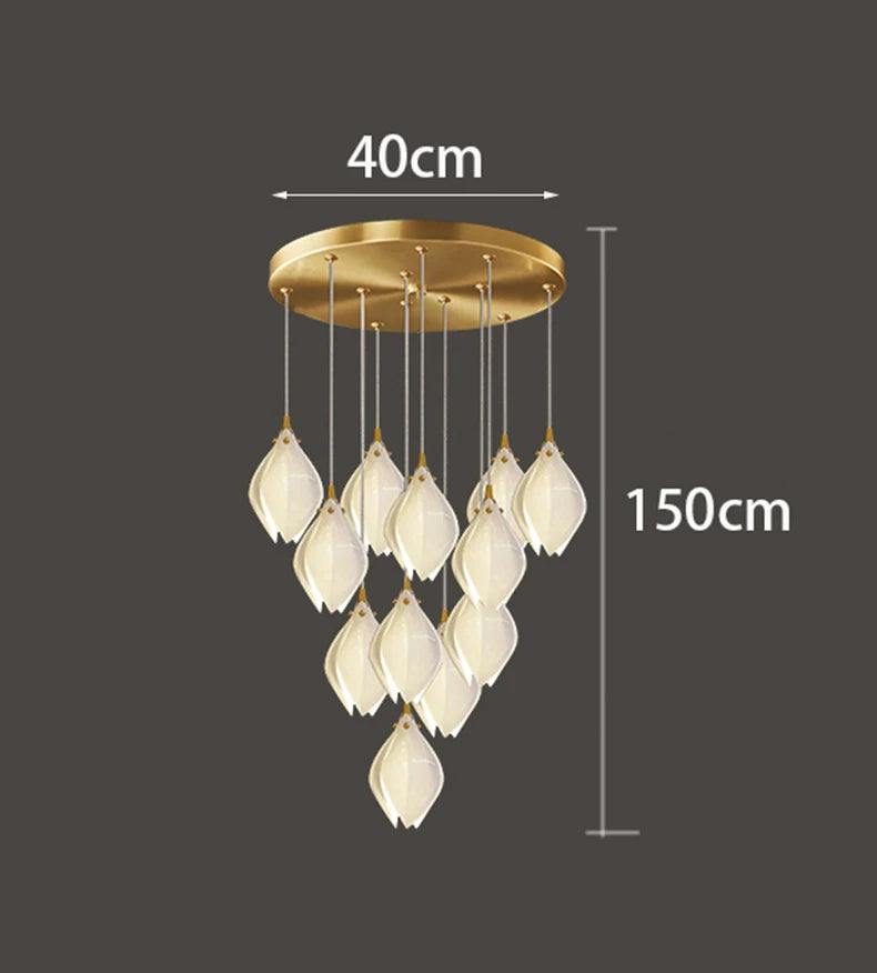Liora Modern Lotus Cluster Staircase Chandelier