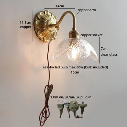 Isabelle Glass Flower Brass Wall Light