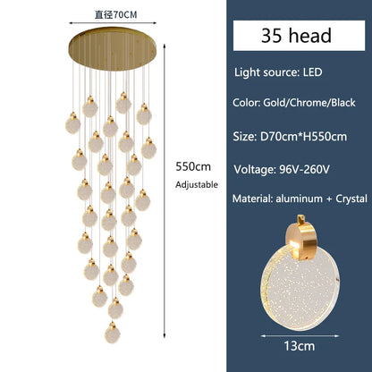 Clémence Luxury Crystal LED Staircase Chandelier Light