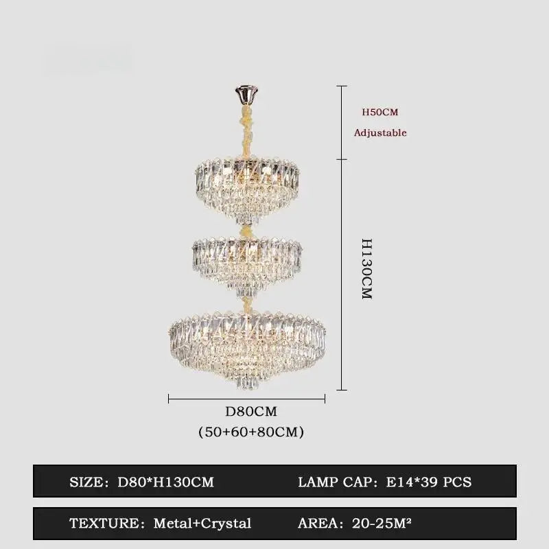 Camille French Luxury Long Crystal Chandelier, Gold LED, Grand Lobby Light