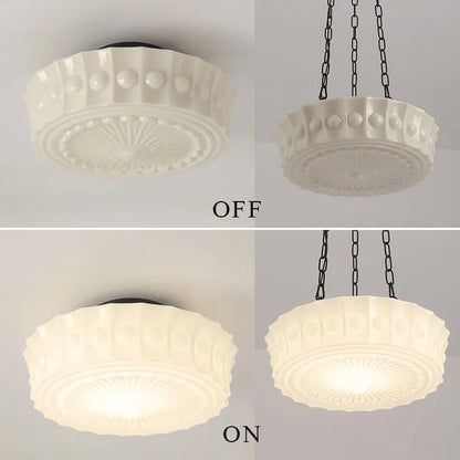 Léonie Cream Glass Hanging Ceiling Light with Chain