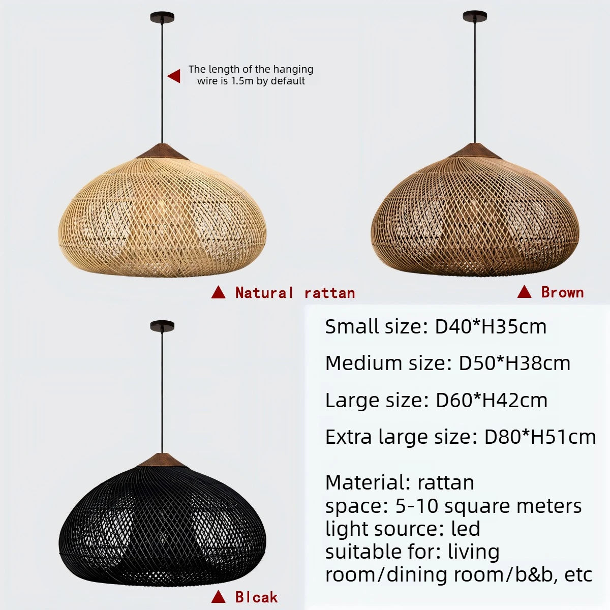 Sophie Wabi Sabi Rattan Pendant Lamp E27 Boho Dining Light