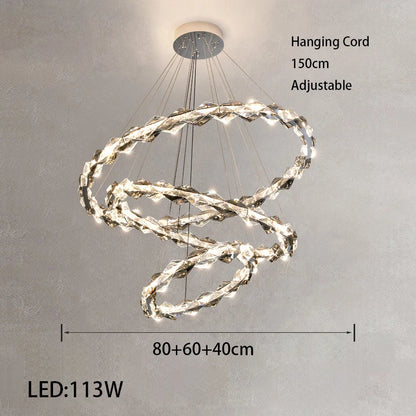 Élodie 2025 Modern Ring Crystal LED Dimmable Ceiling Chandelier Silver Decor Light