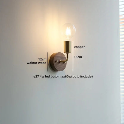 Camille Gold Copper Walnut LED Wall Lamp Japan Style