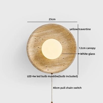 Sophie Yellow Travertine Wood LED Wall Lamp Wabi Sabi